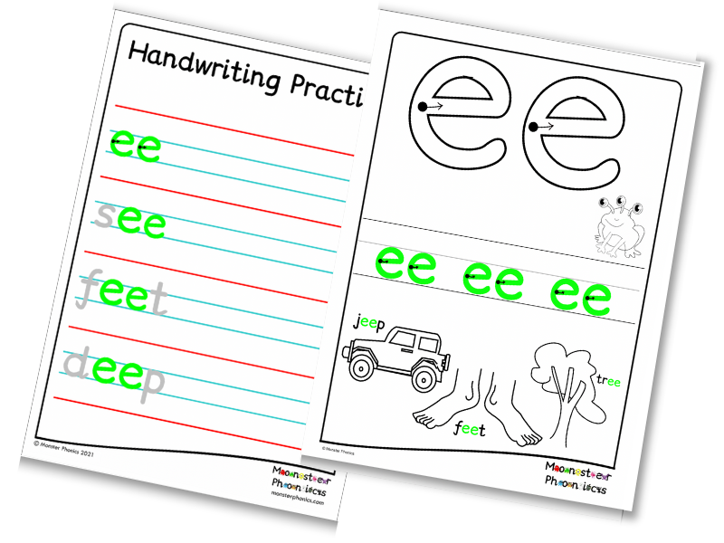 Monster Phonics handwriting practice worksheets